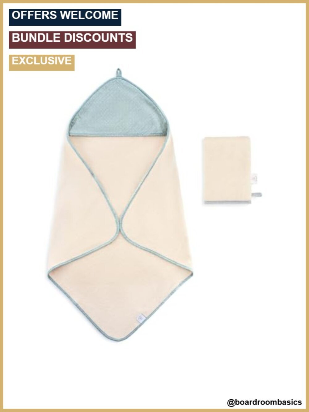 Hooded Baby Bath Towel & Wash Mitt Set 100% GOTS Organic Cotton